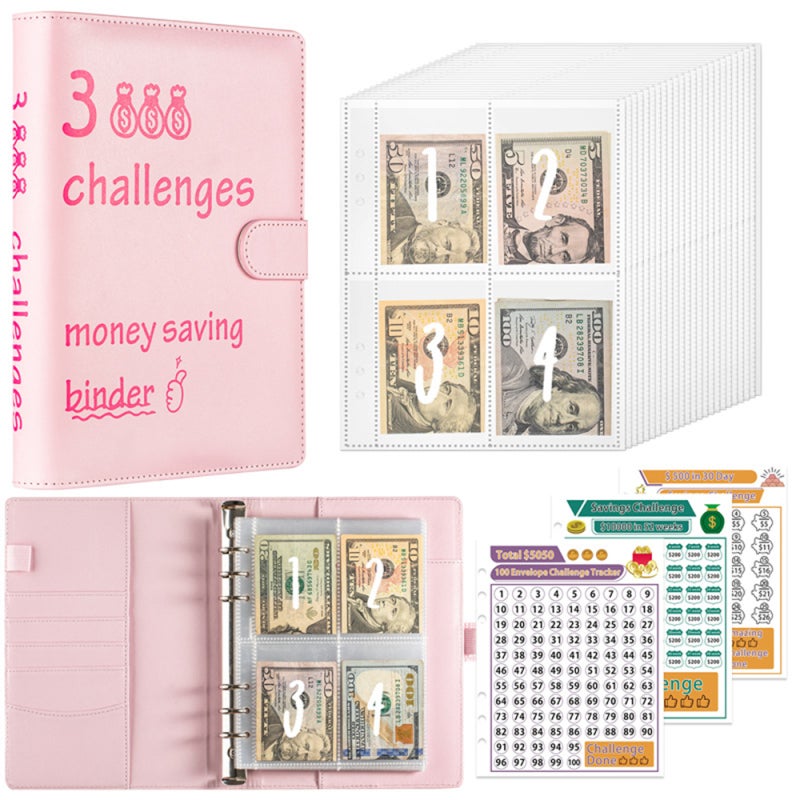 Budget Binder: Pink Thicker Frosted PVC Compact Design - Easy Fun Saving Challenge Money Envelope Wallet Binder for Personal Financial Planning Gift Giving Travel & Daily Use - Image 1