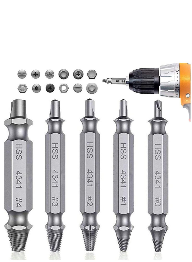 مجموعة إزالة البراغي 5 قطع من الصلب عالي السرعة مع مفتاح سداسي لصيانة الأسلاك التالفة ومجموعة لاستخراج البراغي التالفة - Image 1