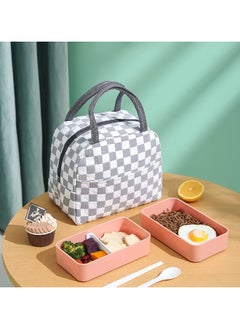VIO Small Insulated Waterproof Lunch Bag Thermal Reusable Lunch bag For Office Work School College Travel Picnic Small Cooler Tote Bag for Men Women Boys Girls Indoor Outdoor 23 20 14CM Checkered White  - Image 1