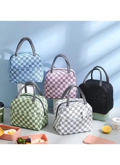 VIO Small Insulated Waterproof Lunch Bag Thermal Reusable Lunch bag For Office Work School College Travel Picnic Small Cooler Tote Bag for Men Women Boys Girls Indoor Outdoor 23 20 14CM Checkered White  - Image 2