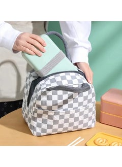 VIO Small Insulated Waterproof Lunch Bag Thermal Reusable Lunch bag For Office Work School College Travel Picnic Small Cooler Tote Bag for Men Women Boys Girls Indoor Outdoor 23 20 14CM Checkered White  - Image 5