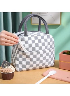 VIO Small Insulated Waterproof Lunch Bag Thermal Reusable Lunch bag For Office Work School College Travel Picnic Small Cooler Tote Bag for Men Women Boys Girls Indoor Outdoor 23 20 14CM Checkered White  - Image 3