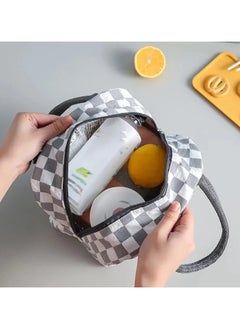 VIO Small Insulated Waterproof Lunch Bag Thermal Reusable Lunch bag For Office Work School College Travel Picnic Small Cooler Tote Bag for Men Women Boys Girls Indoor Outdoor 23 20 14CM Checkered White  - Image 4