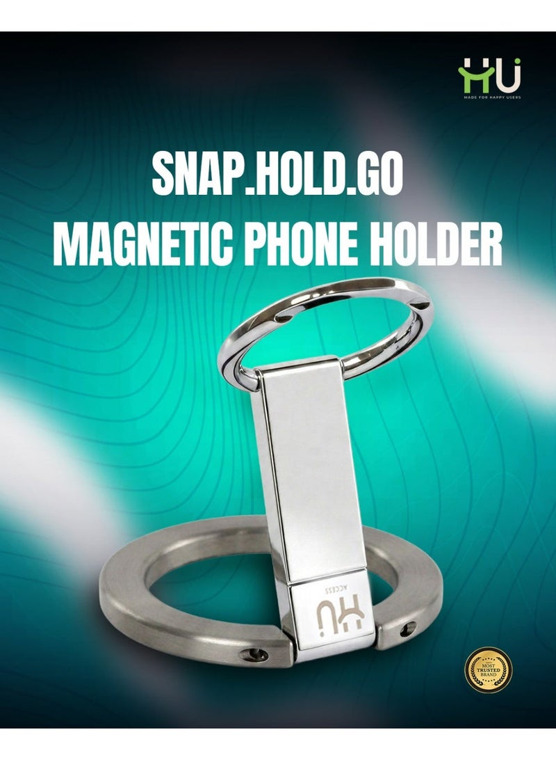 إتش يو حامل هاتف مغناطيسي SNAP.HOLD.GO – حلقة هاتف رفيعة من سبائك الزنك مع دوران 360° وحامل قابل للطي – تيتانيوم - Image 5