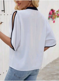 Shein SHEIN Clasi Women's V-Neck Contrast Color Block Short Sleeve Casual Shirt  - Image 5