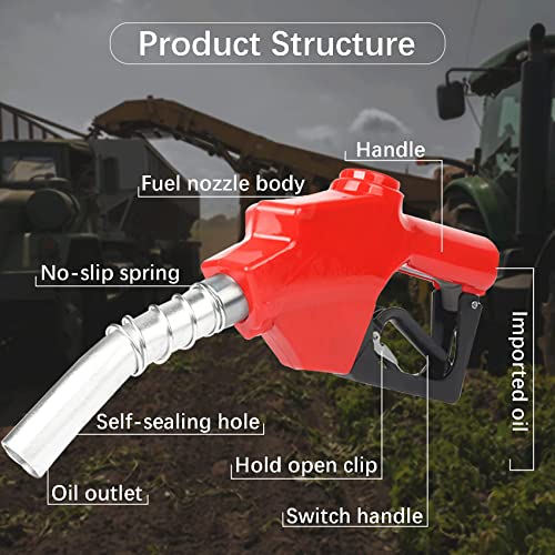 Azdele 1 Inch NPT Red Automatic Fueling Nozzle 1-3/16 Inches(OD=30mm) Spout Auto Shut Off Aluminum Alloy Diesel Petrol Fuel Nozzle, The Max Flow Rate 120L/Min - Image 4