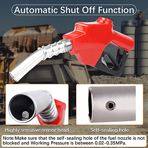 Azdele 1 Inch NPT Red Automatic Fueling Nozzle 1-3/16 Inches(OD=30mm) Spout Auto Shut Off Aluminum Alloy Diesel Petrol Fuel Nozzle, The Max Flow Rate 120L/Min - Image 3