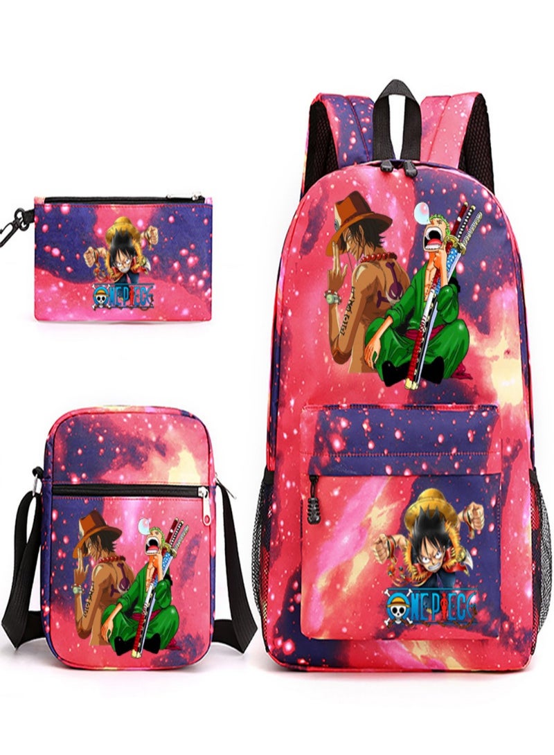 One Piece Children Backpack Schoolbag Teen Student School Book bag with Lunch Box Pen Case 3 in 1 for Kids
