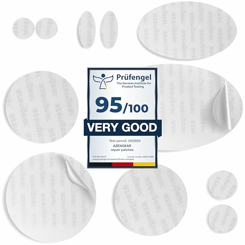 aZengear Repair Patches for Jackets, Tent, Shoe Toe, Air Mattress, Inflatables, PVC Gear - Waterproof, Self-Adhesive, Tear-Cold-Heat-Resistant, Down Puffer Coat (11 Pcs, Clear) - Image 1