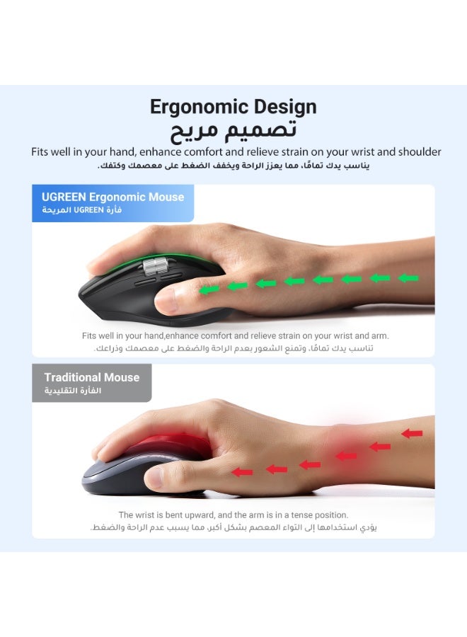Ugreen Wireless Mouse for Laptop & MacBook, Bluetooth + 2.4G Dual Mode Mouse with 3 Device Connection, Up to 5000 DPI, 5-Level Adjustment, Side Scroll Wheel, Portable Ergonomic Mouse for Office, Travel & Creative Work black - Image 5