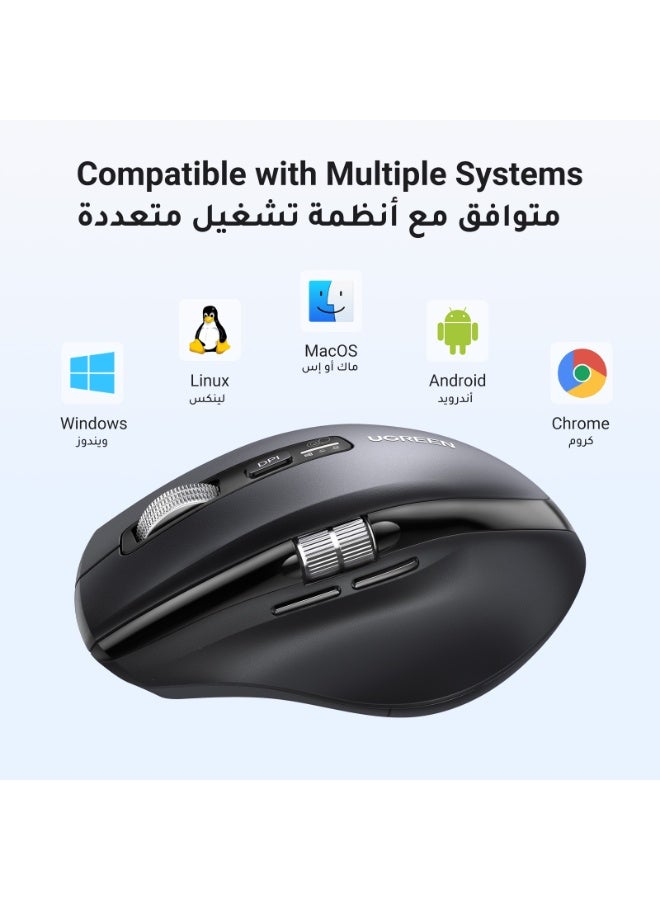Ugreen Wireless Mouse for Laptop & MacBook, Bluetooth + 2.4G Dual Mode Mouse with 3 Device Connection, Up to 5000 DPI, 5-Level Adjustment, Side Scroll Wheel, Portable Ergonomic Mouse for Office, Travel & Creative Work black - Image 4