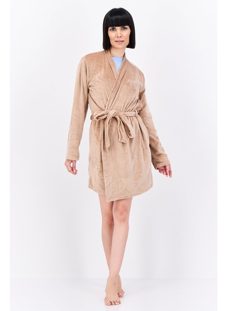 bebe Women Belted Brand Logo Robes, Beige  - Image 4