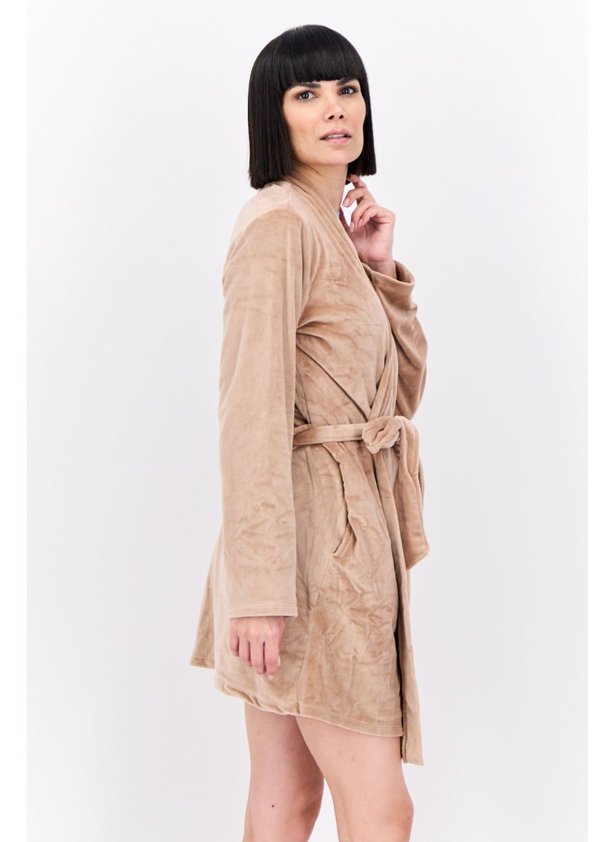bebe Women Belted Brand Logo Robes, Beige  - Image 2