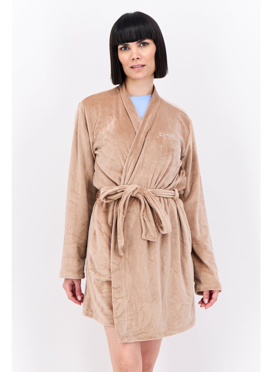 bebe Women Belted Brand Logo Robes, Beige  - Image 1
