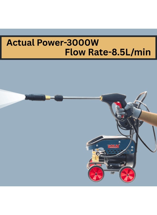 بوناي غسالة ضغط كهربائي عالي 3000 واط 300 بار، منظف قوي 5800 رطل لكل بوصة مربعة، 8.5 لتر/دقيقة، أداة تنظيف ذاتية التحضير للسيارات والباحات والممرات BN-HK61 - Image 3