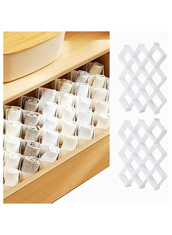 Drawer Dividers Organizers, Plastic Underwear and Sock Separator, Honeycomb Legging Belt Scarf Organizer (Set of 2 White) - Image 1