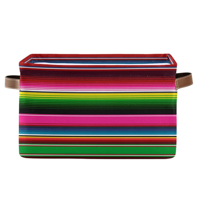xigua Storage Basket Mexican Serape Blanket Stripes Colorful Storage Bin with Handle Large Storage Cube Collapsible for Shelves Closet Bedroom Living Room 1PC