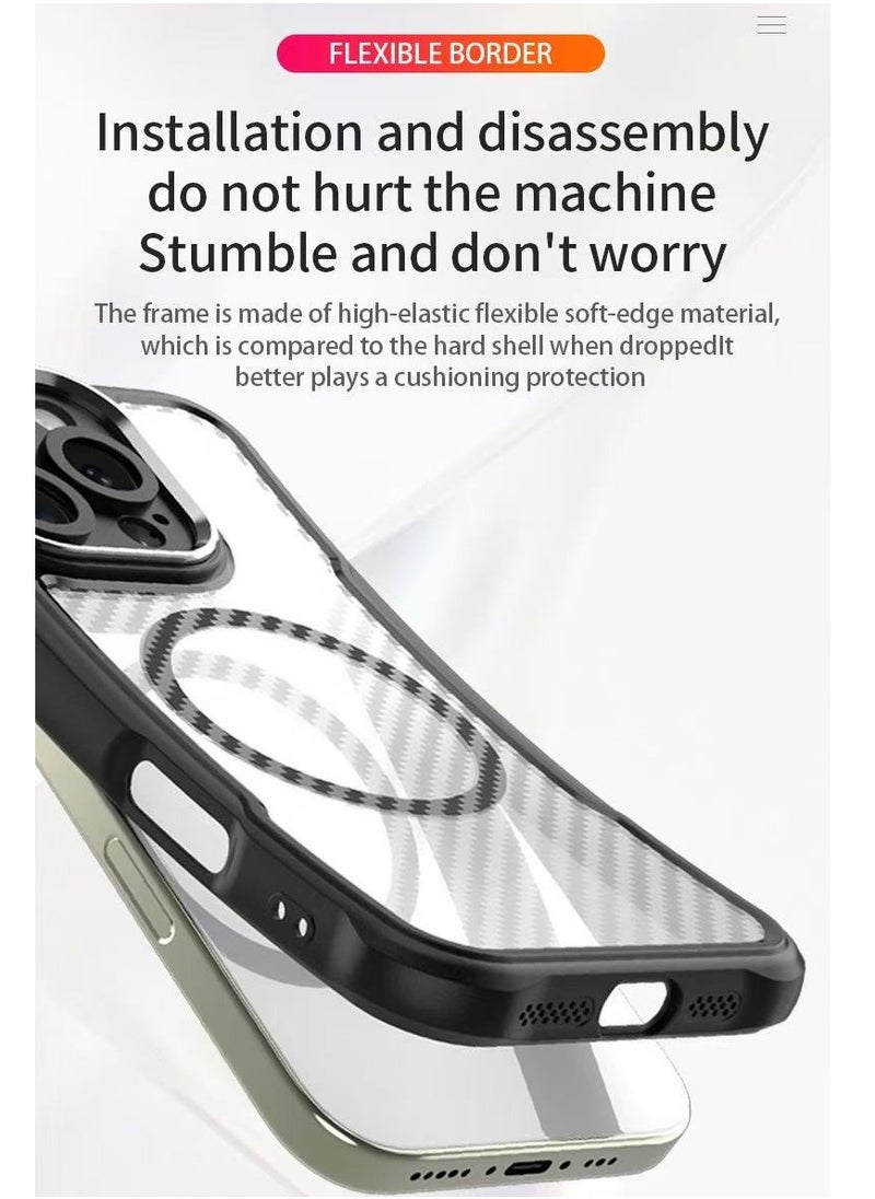DKNG - Compatible with iPhon16e MagSafe Carbon Fiber Magnetic Thickened Matte Dropproof Wireless Charger, compatible with iPhon16e Black - Image 1