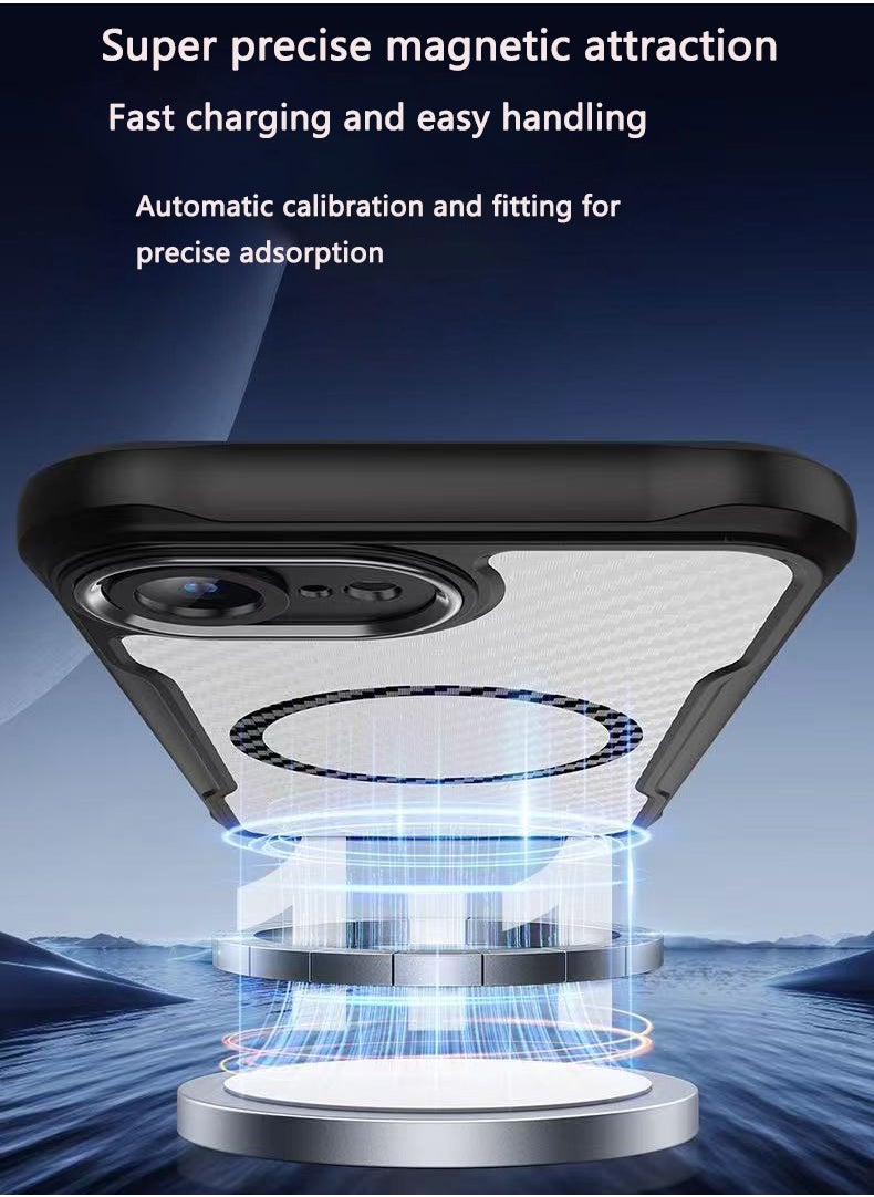 DKNG - Compatible with iPhon16e MagSafe Carbon Fiber Magnetic Thickened Matte Dropproof Wireless Charger, compatible with iPhon16e Black - Image 1