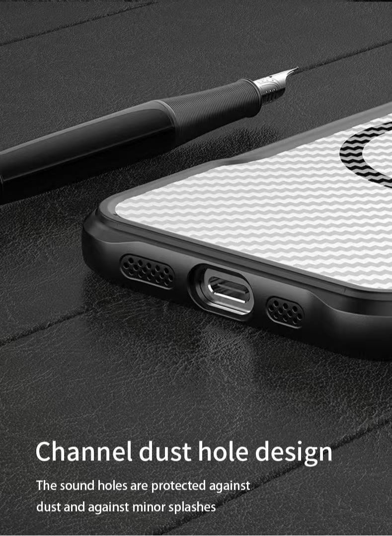 Compatible with iPhon16e MagSafe Carbon Fiber Magnetic Thickened Matte Drop Resistant Wireless Charger, iPhon16e Black/White - Image 3