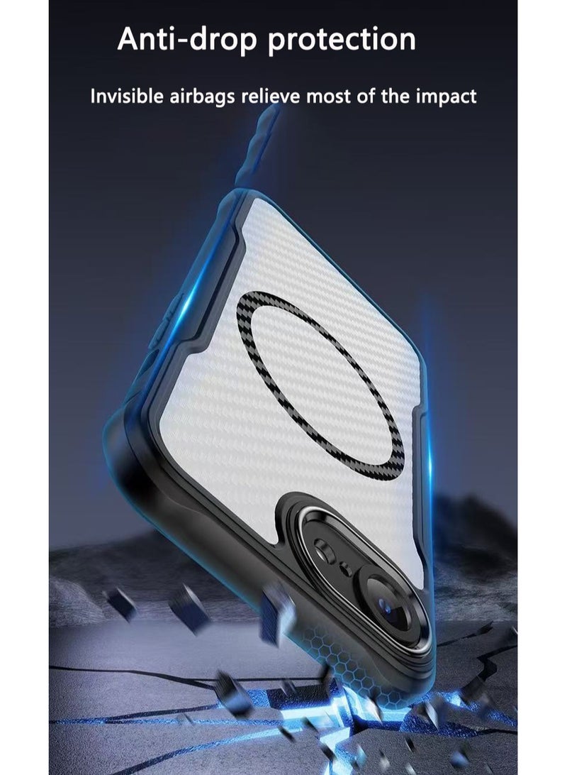 Compatible with iPhon16e MagSafe Carbon Fiber Magnetic Thickened Matte Drop Resistant Wireless Charger, iPhon16e Black/White - Image 5