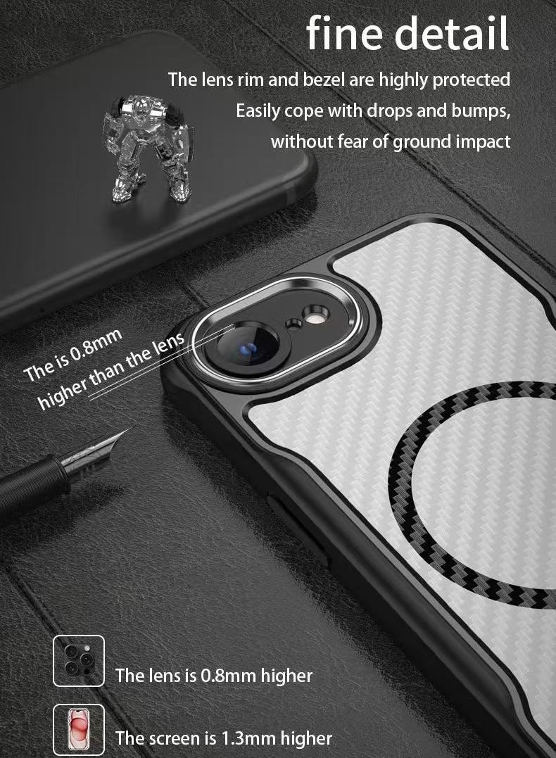 Compatible with iPhon16e MagSafe Carbon Fiber Magnetic Thickened Matte Drop Resistant Wireless Charger, iPhon16e Black/White - Image 4