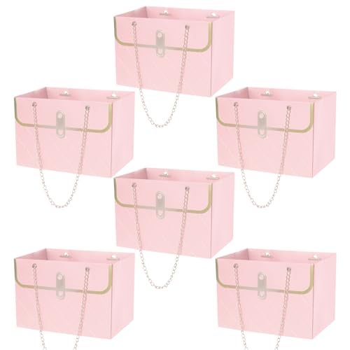 baotongle 6pcs Flower Paper Gift Box Bouquet Storage Bucket Handbag with Metal Chain Flower Boxes for Arrangements Wedding Valentine's Mother's Day Birthday Bridal Shower Pink - Image 1