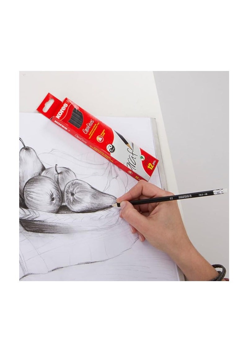 Kores - Graphite Pencils for Kids and Adults with Soft Lead and Eraser Tip, Triangular Shape, School and Office Supplies for Writing, Drawing and Sketching, Pack of 12 - Image 1