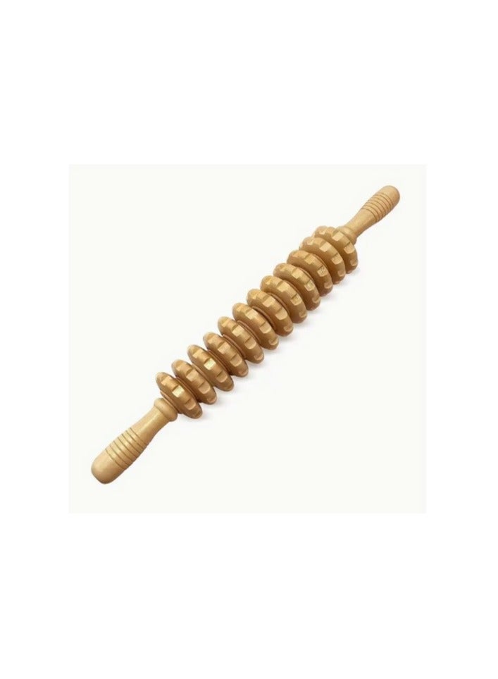 Generic 12-Wheel Wooden Massage Roller Stick - Manual Trigger Point Massager for Myofascial Release, Deep Tissue, Muscle Relief - Non-Slip Handle, Strong Iron Core, Chemical-Free Material for Relaxation and Cellulite Reduction - Image 1