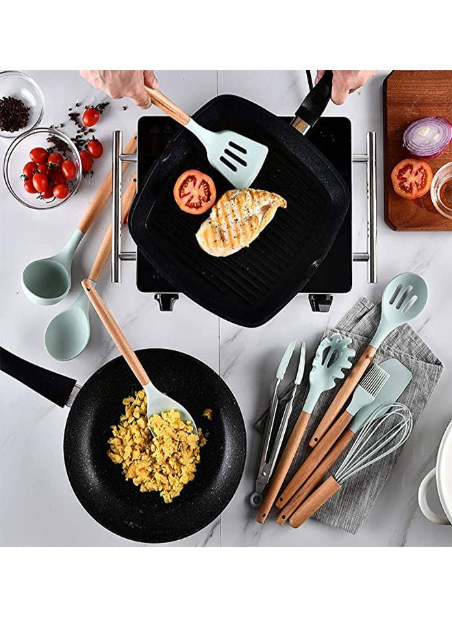 11- Piece Wooden Handle Non Stick Cookware Spoon Set Mint green - Image 2