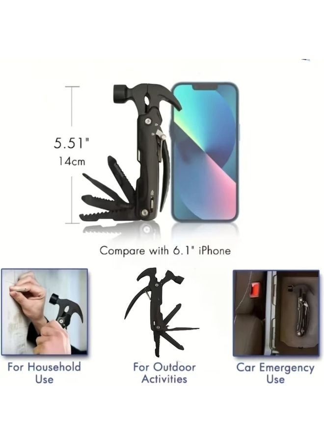 12 In 1 Multi Purpose Hammer Tool Black With Pliers Screwdriver For Home Car DIY - Image 3