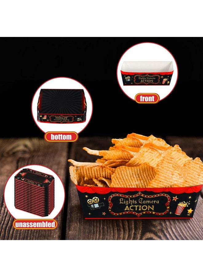 Tegeme 30 Pieces Movie Night Snack Trays Party Supplies Red Nacho Paper Food Trays Movie Theme Decoration Popcorn Paperboard Holder For Movie Theater Birthday Party Favors, 0.66Lb - Image 3