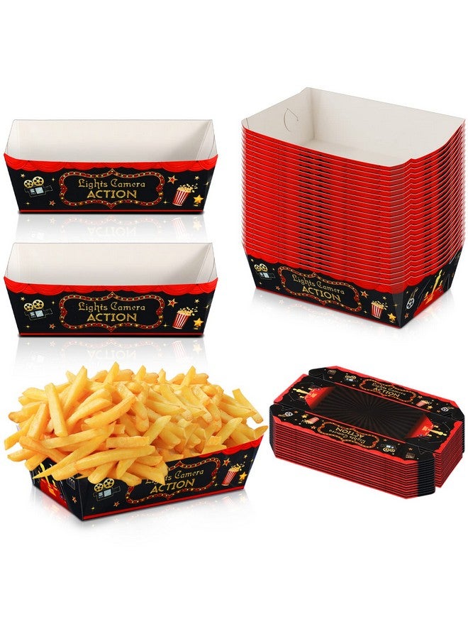 Tegeme 30 Pieces Movie Night Snack Trays Party Supplies Red Nacho Paper Food Trays Movie Theme Decoration Popcorn Paperboard Holder For Movie Theater Birthday Party Favors, 0.66Lb - Image 1