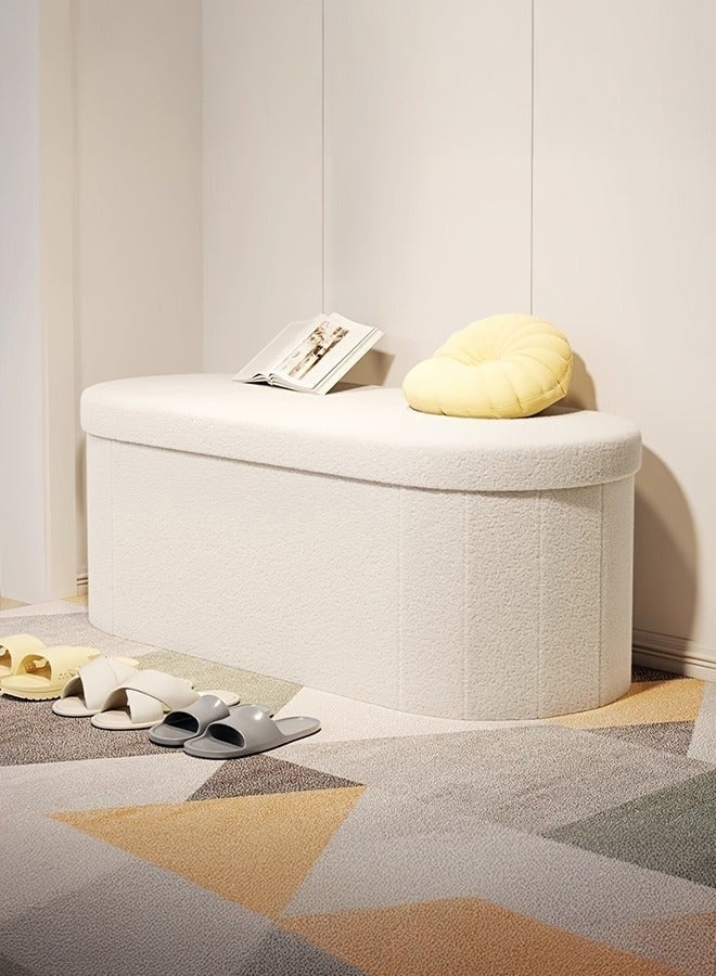 WALALLA Large, Soft Microfiber Storage Ottoman with Foldable Design Ideal for Sofa Bed and Home Decor Perfect for Storing Toys Books White 72*38*38cm - Image 1