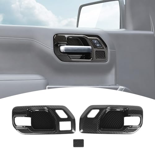PDKLIN for Silverado Front Door Inner Door Handle Bowl Cover Trim for Chevy Silverado GMC Sierra 20192022 Carbon Fiber Interior Accessories 2pcs - Image 1