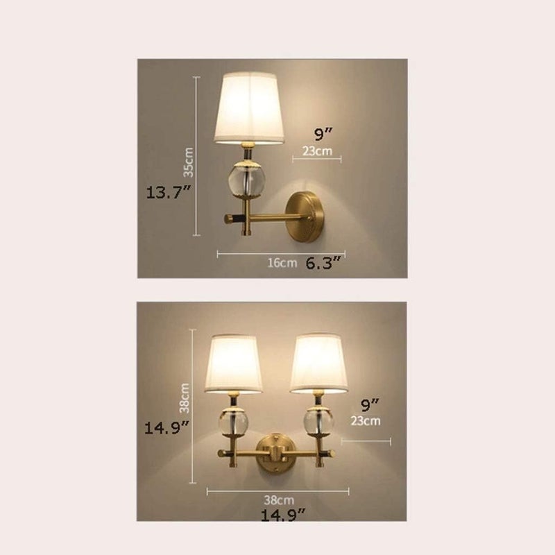 KYUSAR Wall Sconce Wall Light American Wall Lamp Living Room Bedroom Wall Nordic Simple Copper Creative Crystal Wall Light Wall Lamp Wall Sconces Hallway (Color : Gold, Size : Single Head) - Image 2