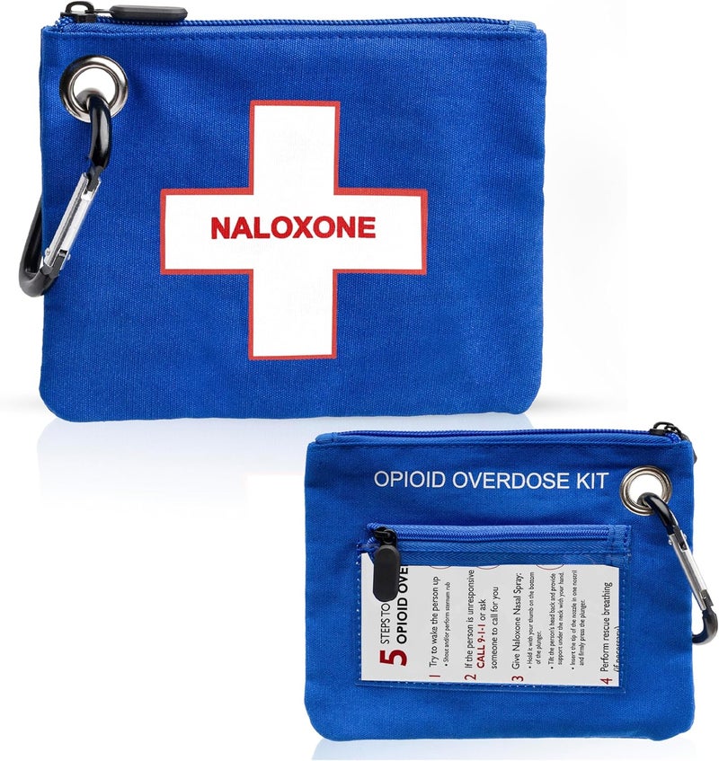 W WILKEN Canvas Bag for Overdose Kits - Holds All formulations of Naloxone Including Two Naloxone Nasal Spray and Accessories. Naloxone Nasal Spray Not Included (Blue, 1 Unit) 