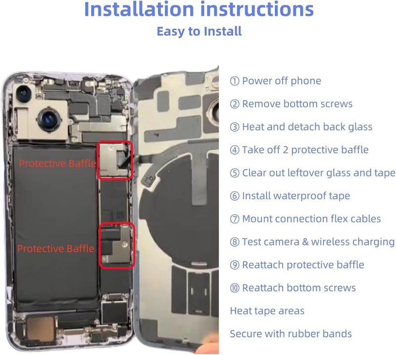ZVB 14 Back Glass Replacement Kit with Plate & Flex Cable and All Parts, Blue, 6.1 Inch for iPhone 14 Back Cover Glass, with Repair Tools (Blue) - Image 4