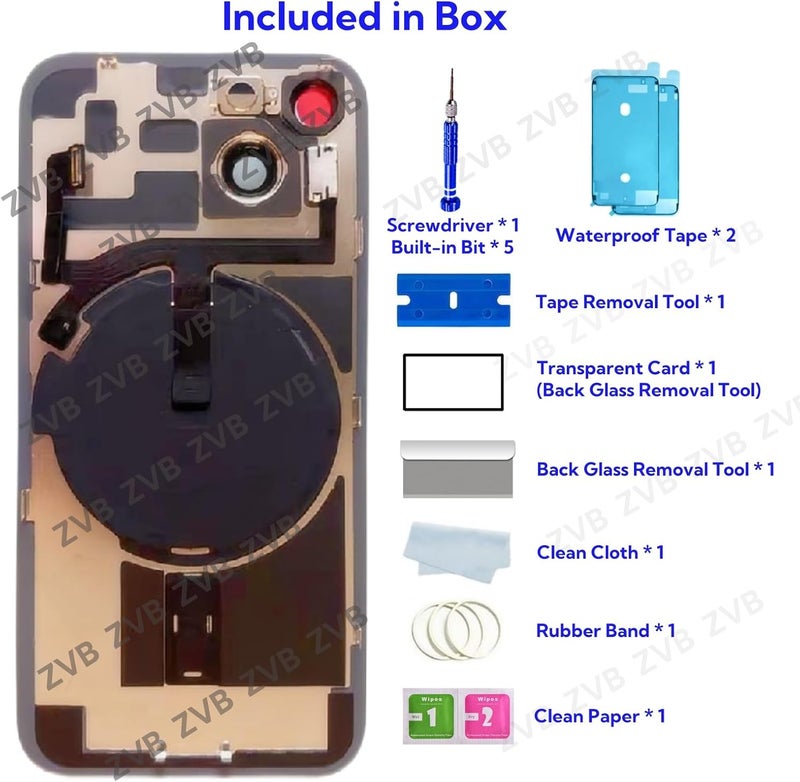 ZVB 14 Back Glass Replacement Kit with Plate & Flex Cable and All Parts, Blue, 6.1 Inch for iPhone 14 Back Cover Glass, with Repair Tools (Blue) - Image 5