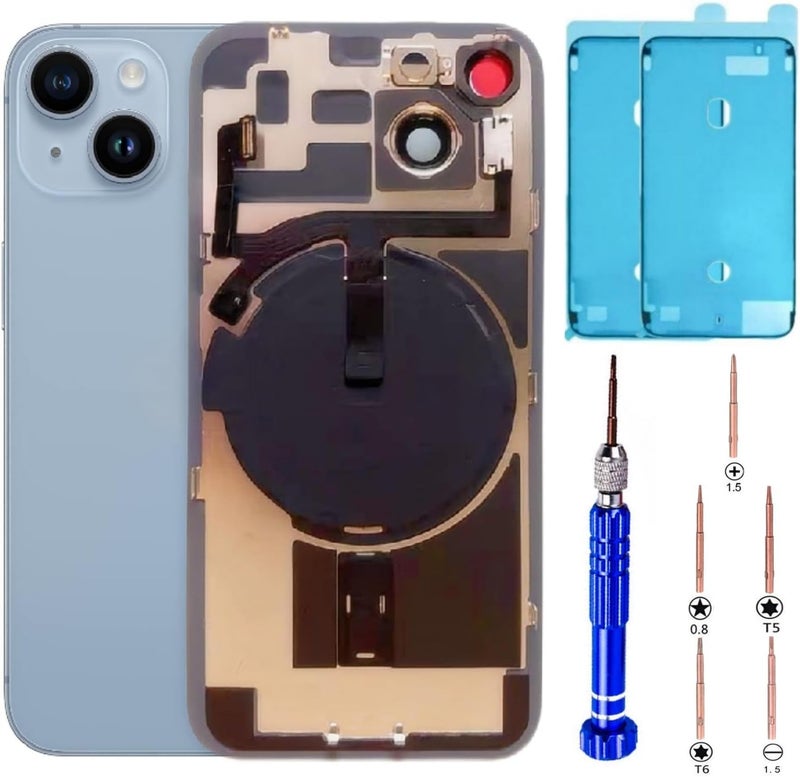 ZVB 14 Back Glass Replacement Kit with Plate & Flex Cable and All Parts, Blue, 6.1 Inch for iPhone 14 Back Cover Glass, with Repair Tools (Blue) - Image 1