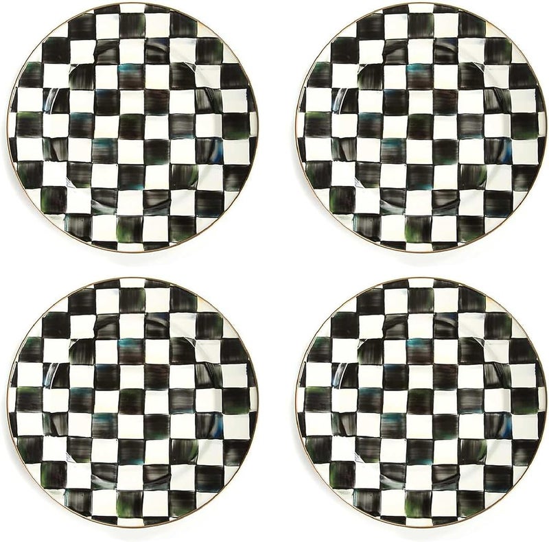 mackenzie childs MACKENZIECHILDS Enamel Charger Plate Charger Decoration for Dinner Plates or Home Decor 12 Inches BlackandWhite Courtly Check Set of 4 - Image 1