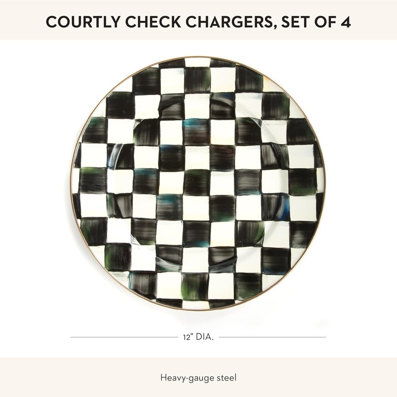 mackenzie childs MACKENZIECHILDS Enamel Charger Plate Charger Decoration for Dinner Plates or Home Decor 12 Inches BlackandWhite Courtly Check Set of 4 - Image 4