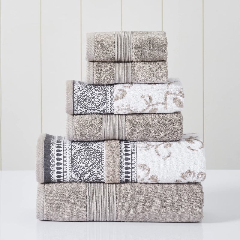 Modern Threads 6 Piece Set 2 Bath Towels 2 Hand Towels 2 Washcloths Yarn Dyed JacquardSolid Towel Set Ophelia Fawn