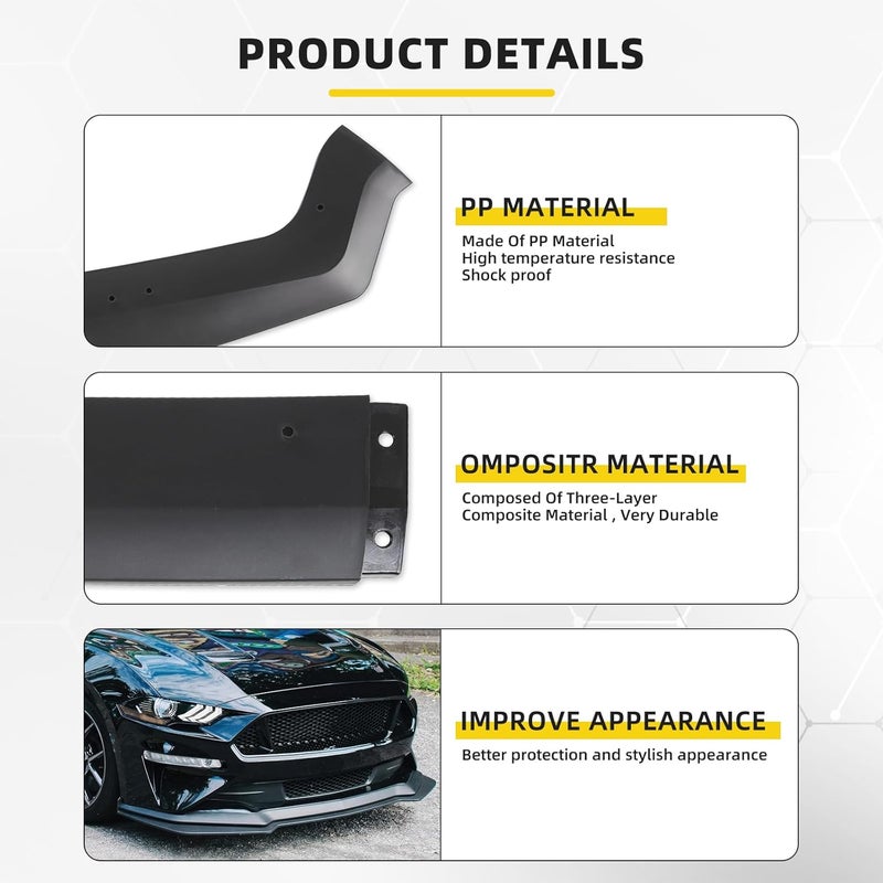 KEEPDSGN 3PCS Matte Black Front Bumper Lip Chin Spoiler Splitter Diffuser Protector Body Kit with Adjustable Red Support Rods for 2018-2022 Ford Mustang - Image 5