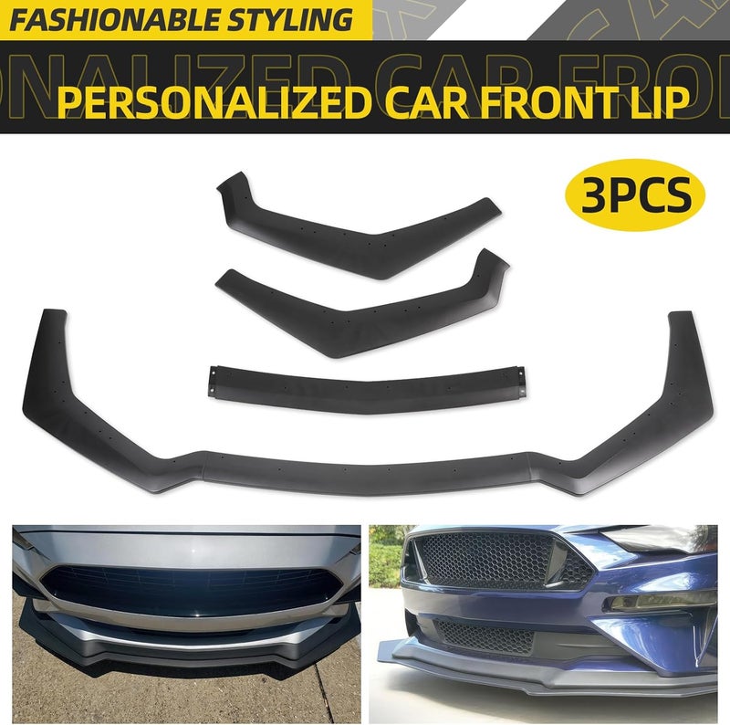 KEEPDSGN 3PCS Matte Black Front Bumper Lip Chin Spoiler Splitter Diffuser Protector Body Kit with Adjustable Red Support Rods for 2018-2022 Ford Mustang - Image 2