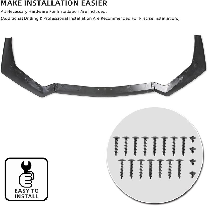 KEEPDSGN 3PCS Matte Black Front Bumper Lip Chin Spoiler Splitter Diffuser Protector Body Kit with Adjustable Red Support Rods for 2018-2022 Ford Mustang - Image 4