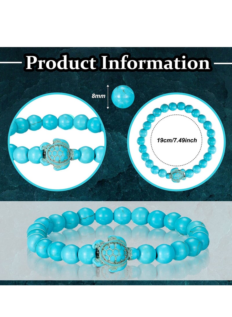 4 Pcs Chakra Bracelets for Women, Sea Turtle Beads Ocean Bracelets and Healing Stones Bracelets 8mm Crystal Bracelet Yoga Beaded Bracelets Essential Oil Diffuser, Friendship Gifts  - Image 2