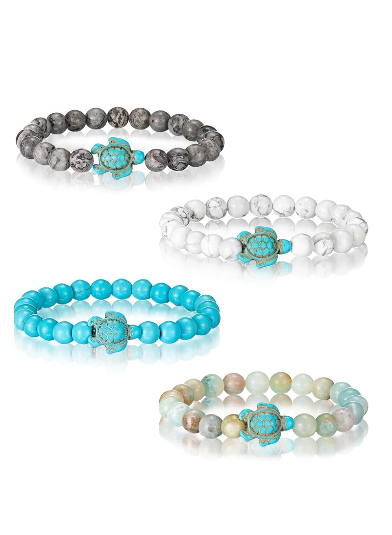 4 Pcs Chakra Bracelets for Women, Sea Turtle Beads Ocean Bracelets and Healing Stones Bracelets 8mm Crystal Bracelet Yoga Beaded Bracelets Essential Oil Diffuser, Friendship Gifts  - Image 1