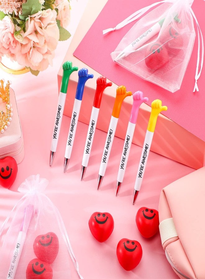 Fumete 12 Sets 12 Sets Employee Appreciation Gifts Bulk Inspirational Thumbs up Pens Heart Stress Balls and Bags Thank You Gift for Staff Nurse Coworker Teacher (You Are Awesome) - Image 5