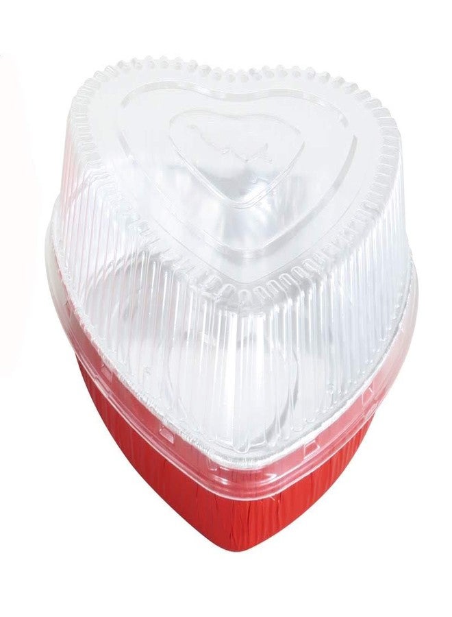 KitchenDance.com KitchenDance 8 Inch Disposable Heart Aluminum Pans With Lids - Heart Shape Aluminum Cake Pan Perfect for Cakes & Chocolates - Heart Shaped Pans With Lids for Storing, Presentation & Transport - 339P - Image 1